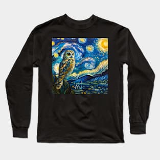 Starry Owl Night Tee: Van Gogh-Inspired Owl Long Sleeve T-Shirt